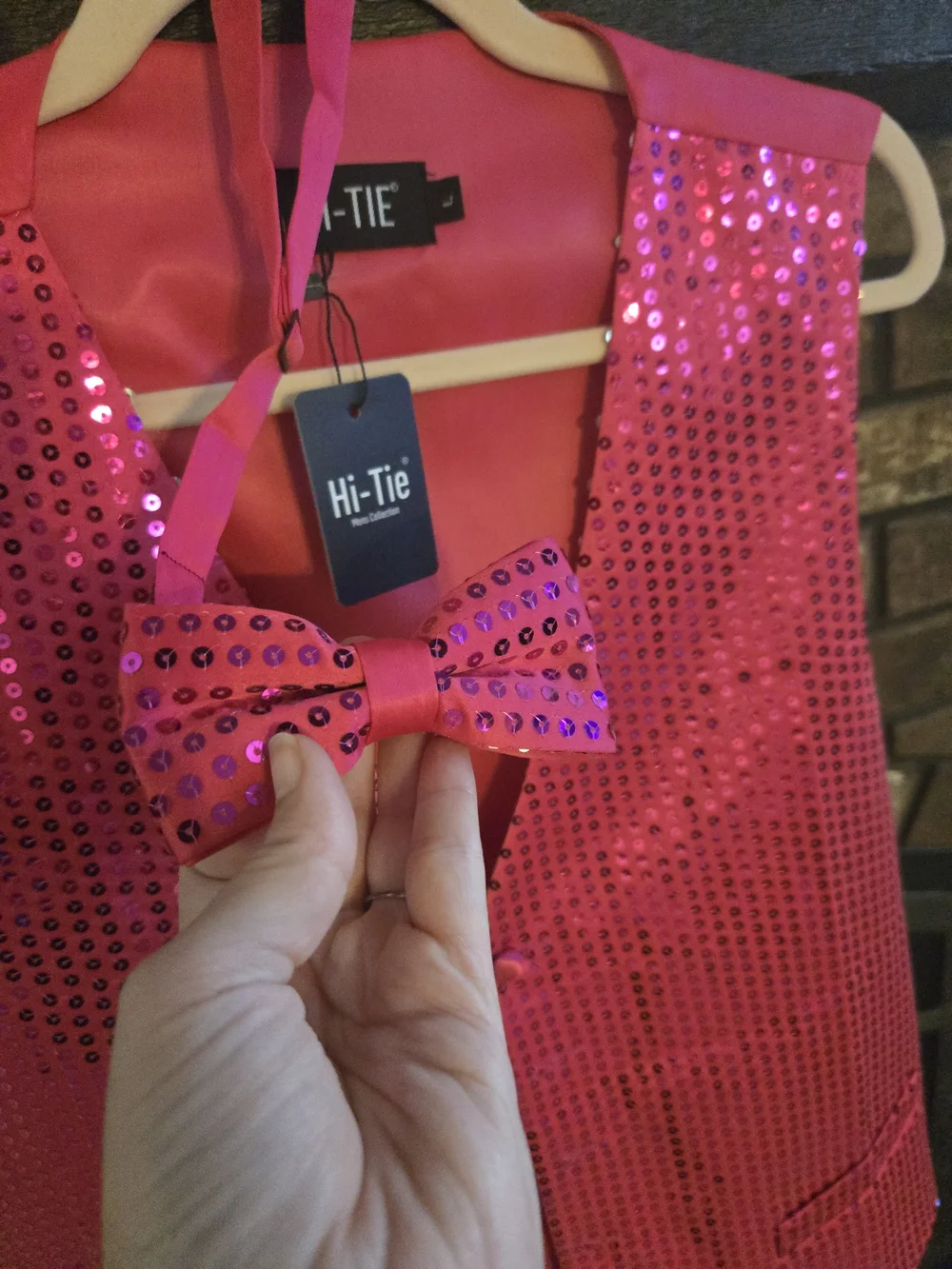 Hi-Tie Pink Sequin Vest with Matching Bow Tie